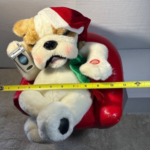 Holiday Bulldog Plush Singing In Chair Santa Hat Holding Flip Phone Christmas - Picture 8 of 11